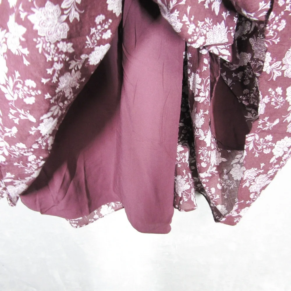 Madewell Floral Splitneck Puff Sleeve Babydoll Dress Medium Burgundy Purple